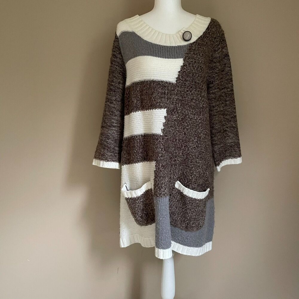 Style & Co. Large Tunic Sweater Dress Cozy Neutrals Color Block Knit Pullover